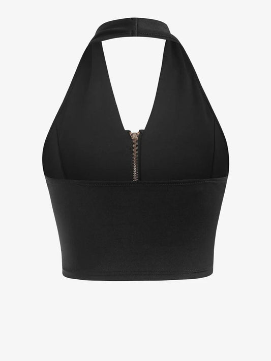 Basic Top For Women Zip Front Cropped Tank Top